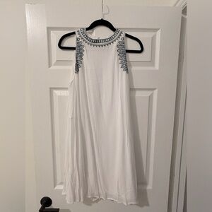 Hailey Lyn white lined with blue ornament summer dress. L NWOT
